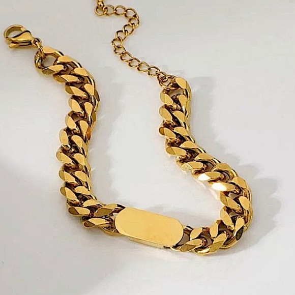 Stainless Steel Gold Cuban Chain Link Bracelet - Picture 8 of 9